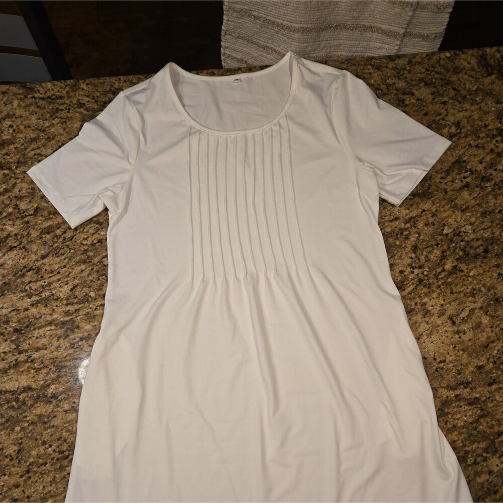 Women’s T-Shirt Dress Short Sleeve Casual with pockets White | Medium